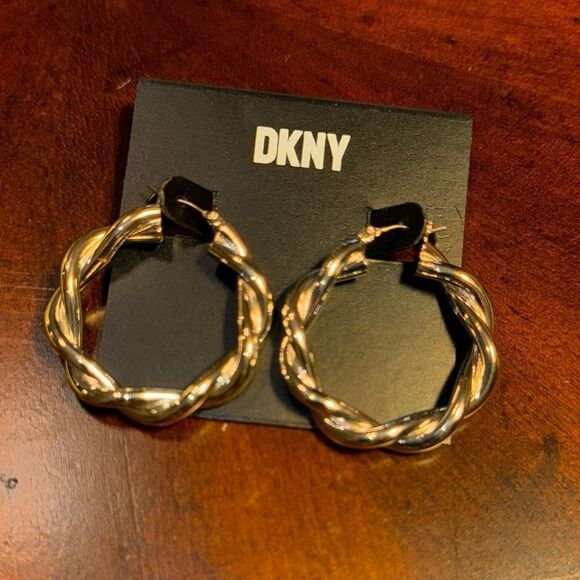 DKNY Twisted Gold Hoop Earrings - Picture 1 of 3